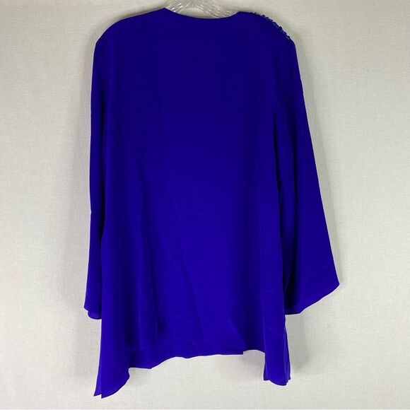 Diane Gilman Vintage Dress Women’s Blue Silk Sequins Mini Slits Button Down M - Picture 8 of 9